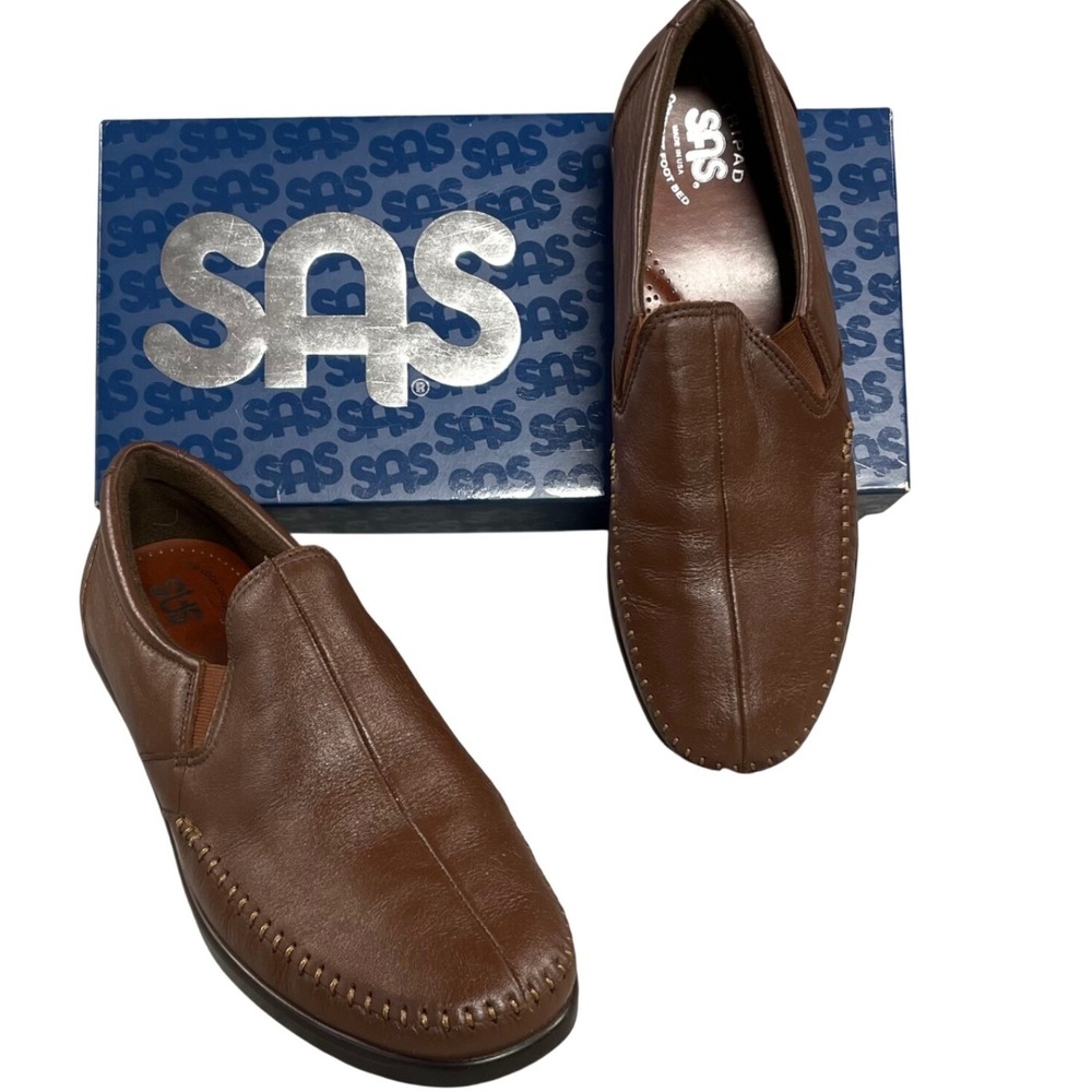 SAS Womens Shoes 9 M Brown Dream Leather Slip On Comfort Loafers Tripad Orthoped